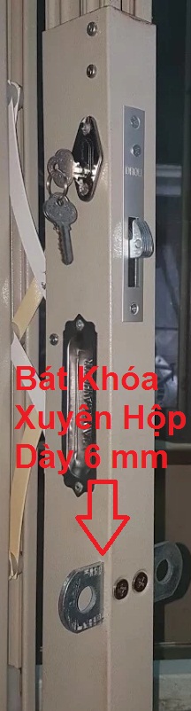 Hộp khóa cửa kéo Đài Loan với bát khóa xuyên hộp dày 6mm